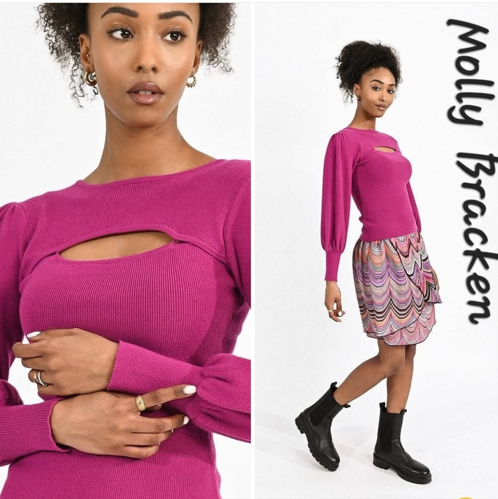 Molly Bracken Fuchsia Off-the-Shoulder Sweater. NWOT Size XS